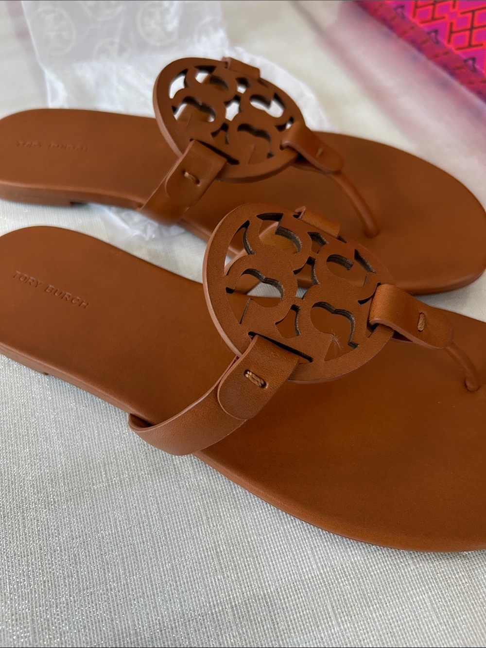 Tory Burch Miller Soft Calf Leather Sandals in Bourbon Miele (Brown) 10.5 BNWT